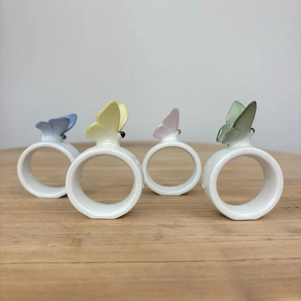 Vtg Butterfly Napkin Rings West Germany Handpainted Bone China Cottagecore